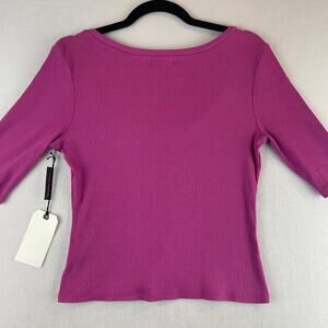 Leith Soft Modal Fuscia 3/4 Length Sleeve Stretchy Top SZ L NWT